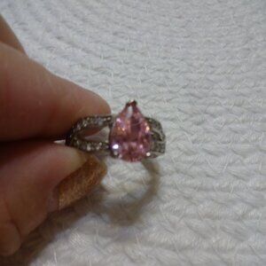 Gorgeous PINK TOPAZ & CUBIC ZIRCONIA Silver Ring Size 9.75 #939C